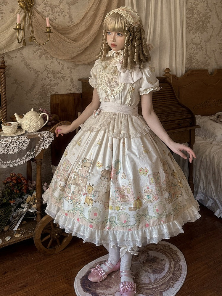 Bodice Toys Dress Embroidery Print Sleeves Teddy Lolita Short Sweet