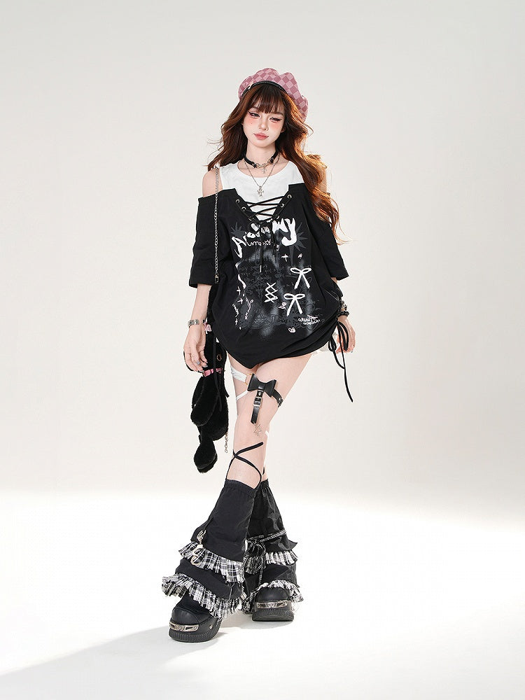 ブラック/ホワイト レイヤード ブロケット コア ダブルミニスカート