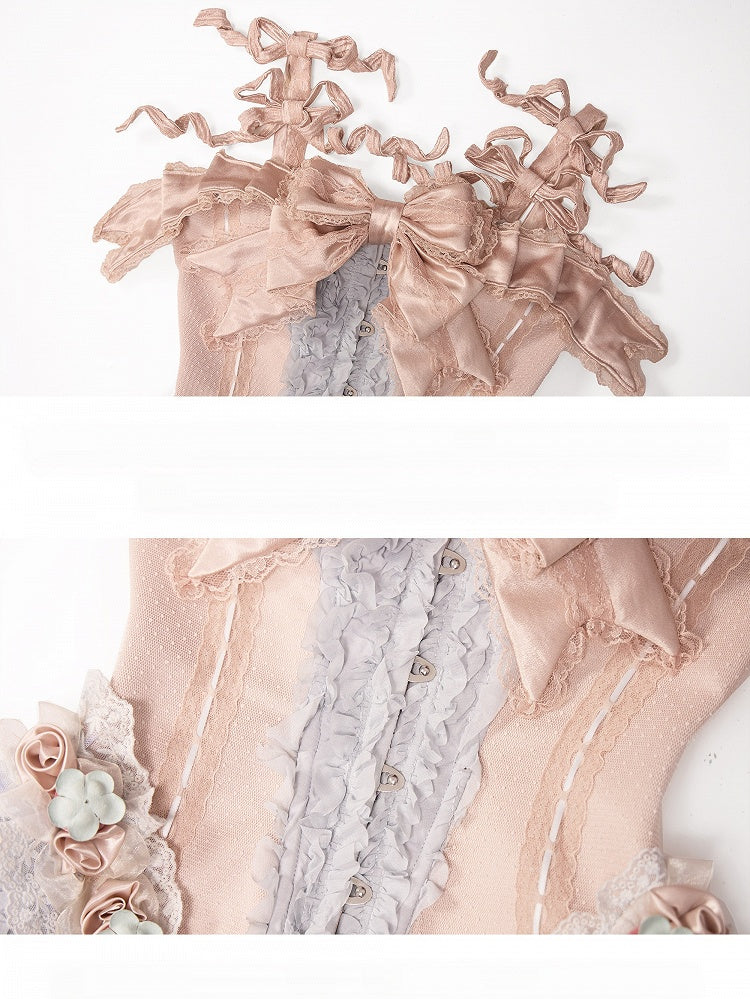 Strawberry Mousse Rococo Corset Top with Detachable Chest Bow and Shoulder Straps - Blood Supply