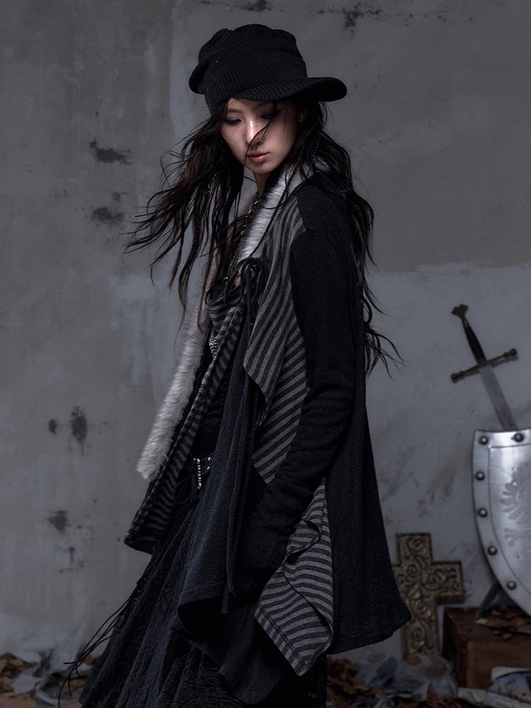 with Two Black Striped Piece Faux Vintage  Lining Cross Rhinestone Punk Top Back Applique