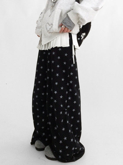 White White Y2K Star Print Layered Pleated Mini Skirt - innomoood innomoood | LilyVow