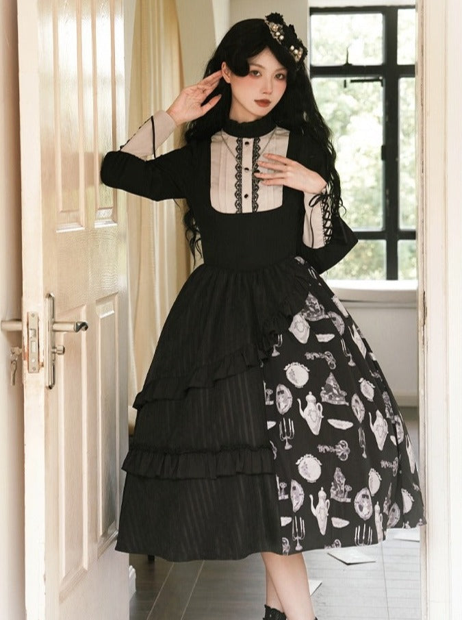 サスペンダースカート + エレガントなプジブラウスプリントデザインオリジナルKula