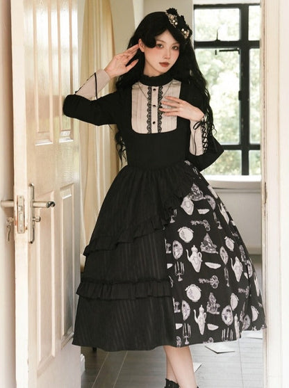 サスペンダースカート + エレガントなプジブラウスプリントデザインオリジナルKula