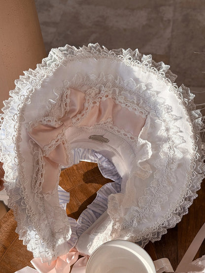 ボンネット柄とブルーのロリータストライプピンク