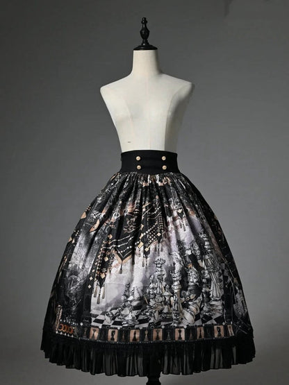 Rock Thema Schwarz Taille Korsett Gürtel Schach Lolita Print