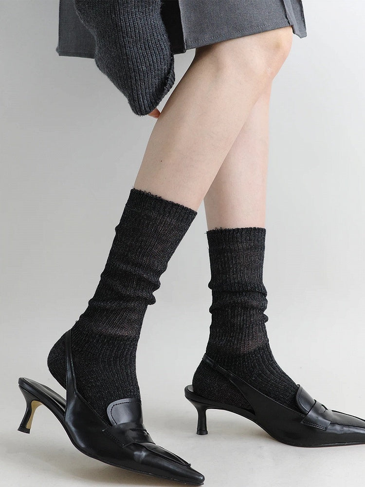 Knit Socks Marled Ribbed Slouchy Calf