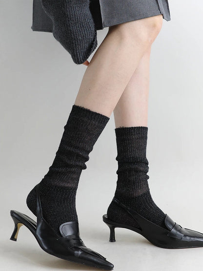 Knit Socks Marled Ribbed Slouchy Calf