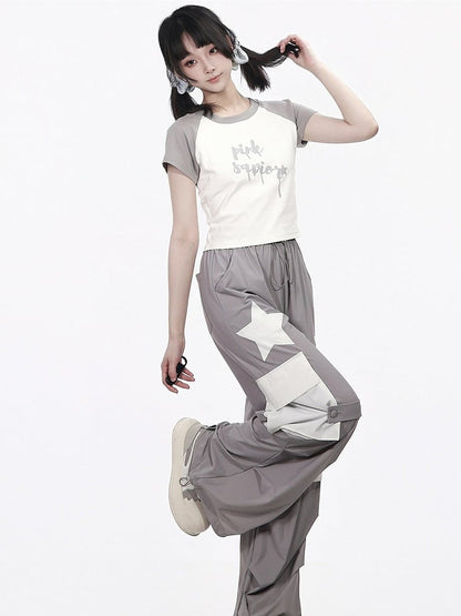 Cool-Touch Star Print Pleated Trousers - PINK SAVIOR