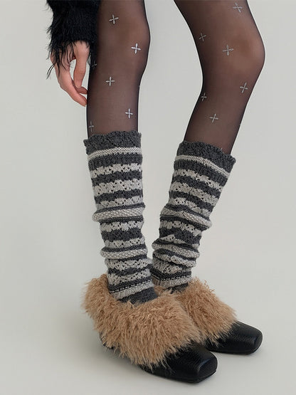 Slouchy Warmers Gray Leg Knit Striped