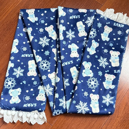 White / Black / Blue Bear and Snowflake Pattern Scarf