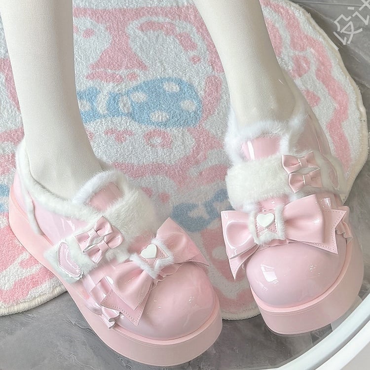 Pink Sweet Light Lolita - Heart Platform Motifs Shoes