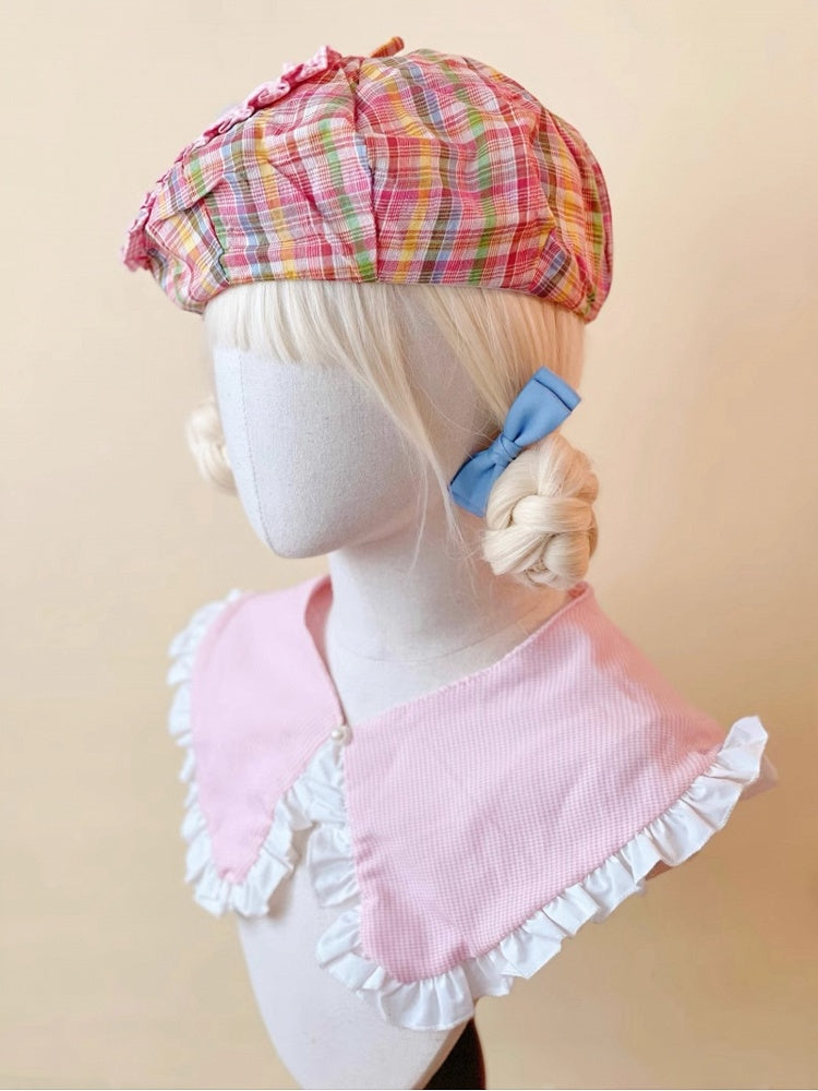 Beret Colorful Plaid and with Bow Accents Heart