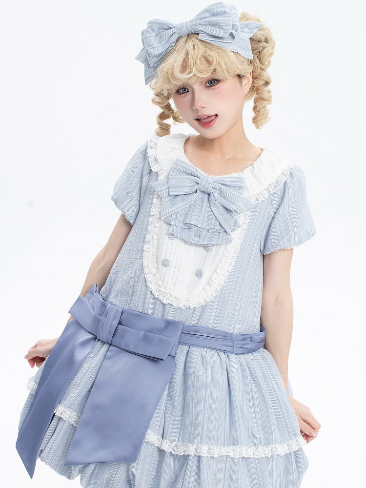 Summer Bubble Puff Blue Skirt Lolita Dress Cotton Sleeves