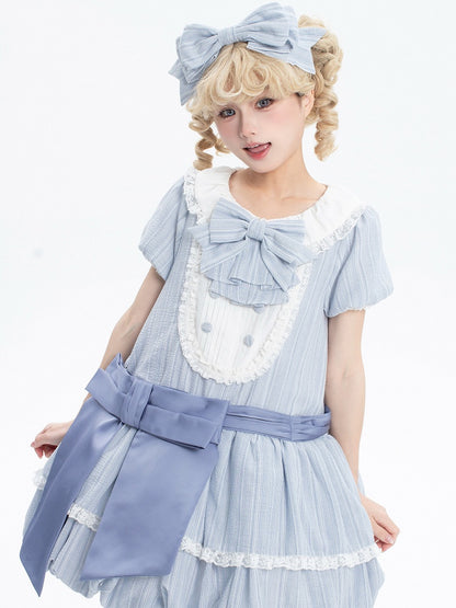 Summer Bubble Puff Blue Skirt Lolita Dress Cotton Sleeves