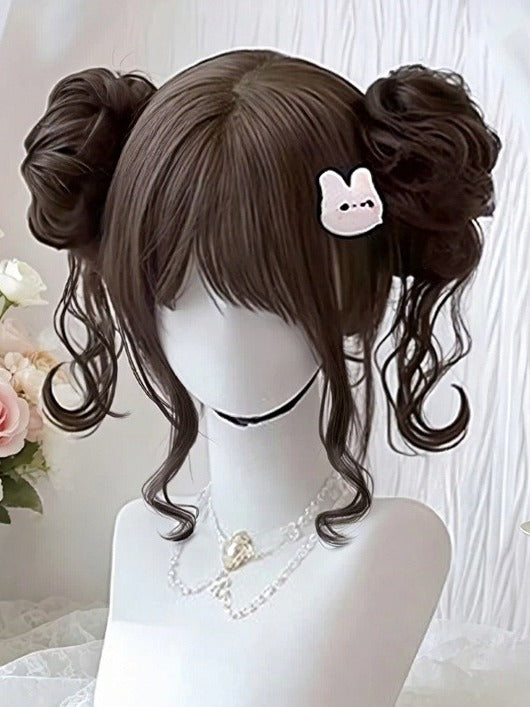 Brown Bob Wig with Bangs and Double Bun Clip - Meow Island Wig