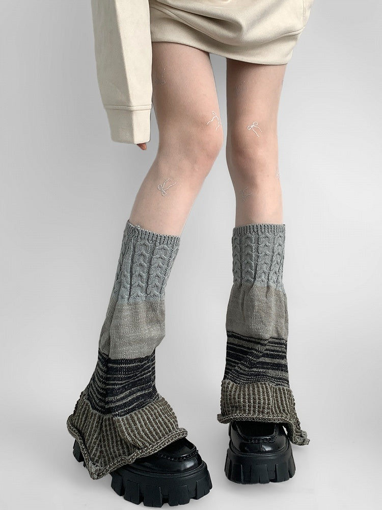 Retro-Style Knitted Gray/Black Leg Khaki/Light Warmers