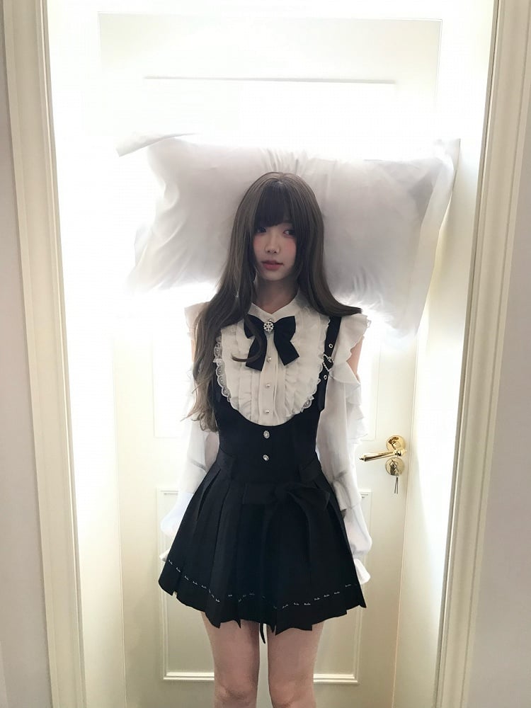 Black Jirai Pleated Overall Skirt Kei