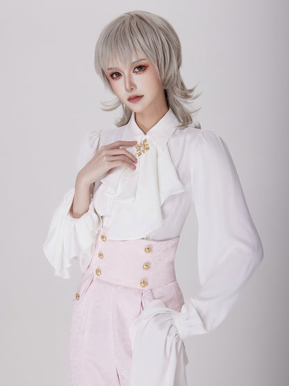 Cherry Blossom Print High-Rise Trousers in Sakura Pink - DevilInspired Exclusive Collection
