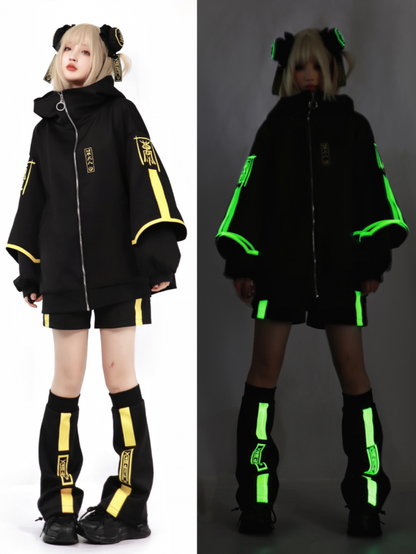 Luminous Cyberpunk Jirai Kei Jacket Zip Up Front Sweatershirt
