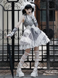 Dress Skirt Panel Buckle Gray Feather Shoulder Lolita Lace Gothic Straps