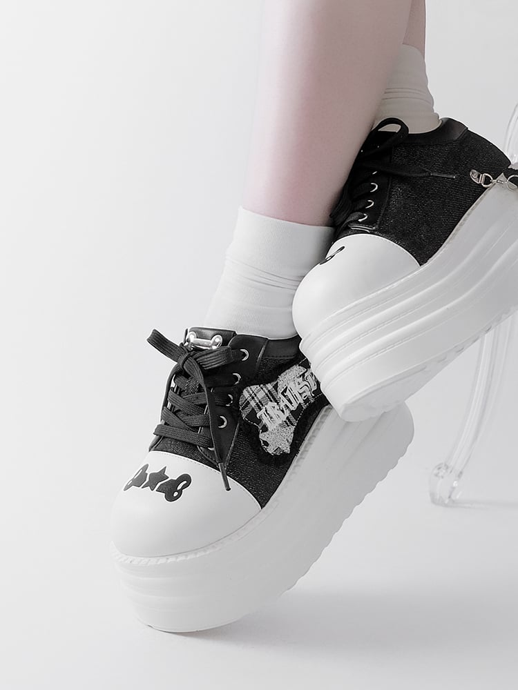 Black Punk Bone Applique Silver-tone Studs Platform Shoes