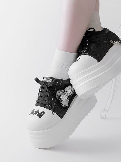 Black Punk Bone Applique Silver-tone Studs Platform Shoes