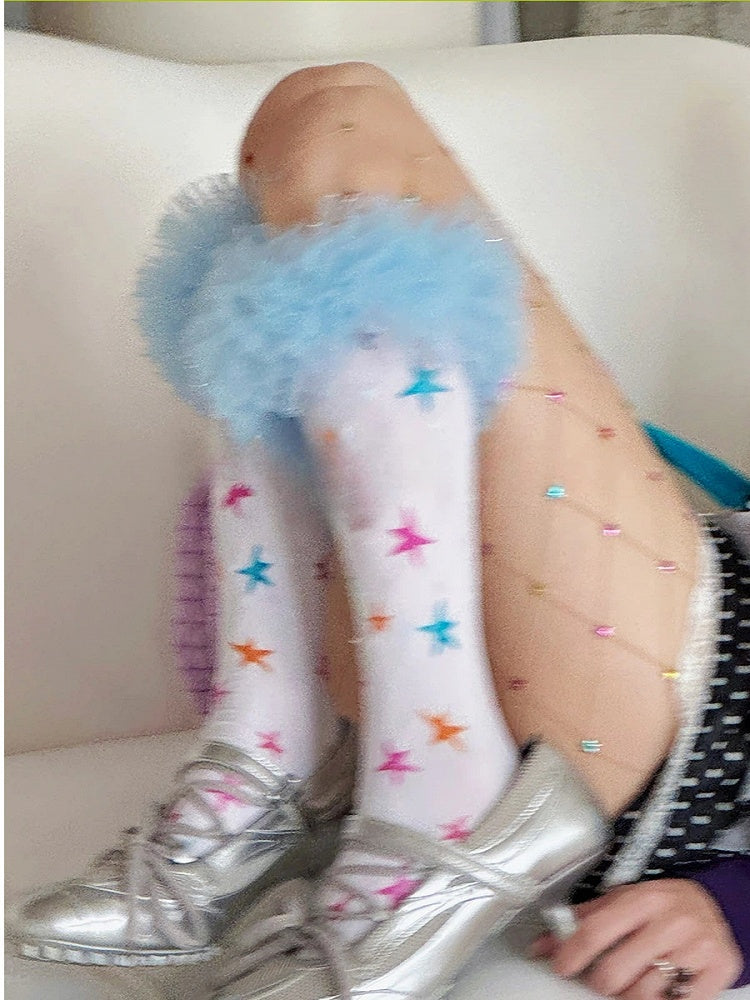 Stockings Star-Print (Y2K Ruffle Colorful Tulle Sweet Style)