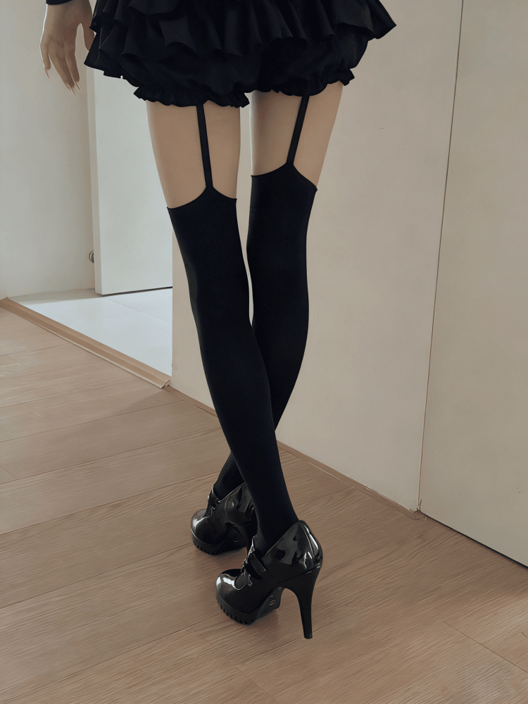 Gothic White Black Suspender / Stockings Punk Cross