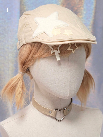 Options Applique Hat Beret Button/Star/Dog Y2K 17