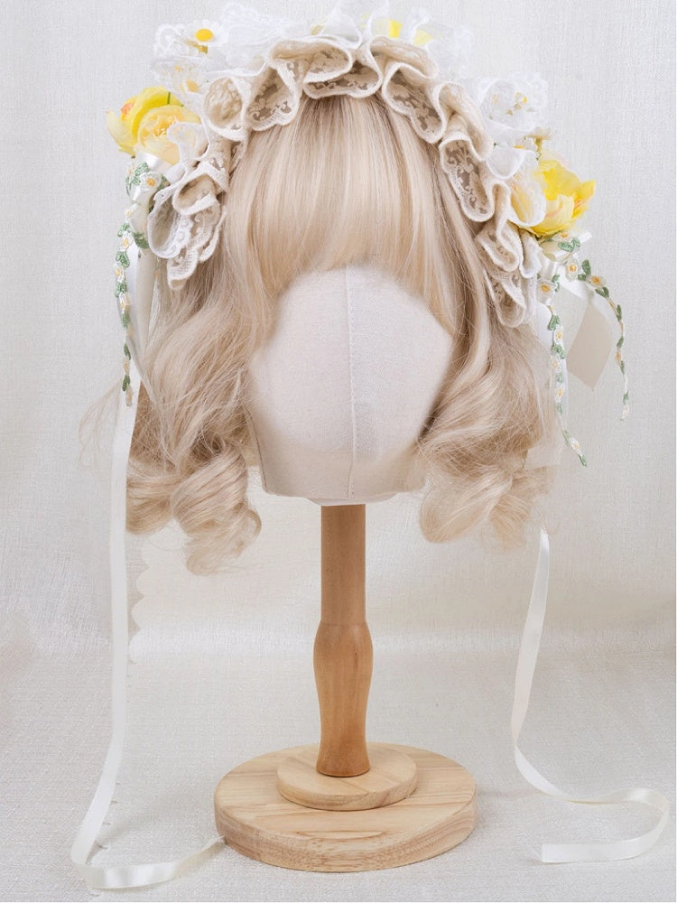 White Yellow Floral Hairband Embroidery Lace