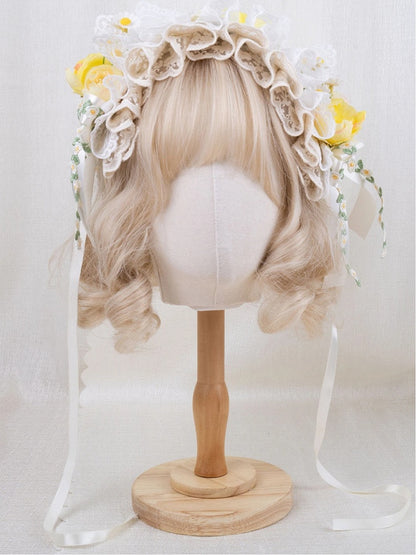 White Yellow Floral Hairband Embroidery Lace