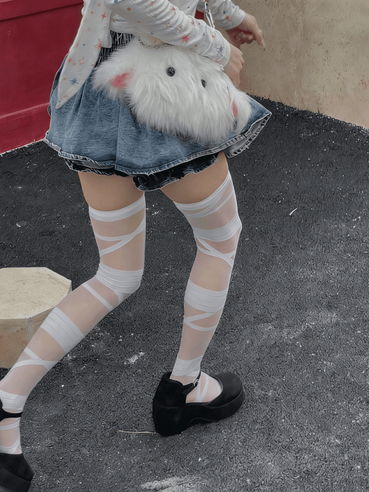 Black/White Semi-sheer Bandage Stockings