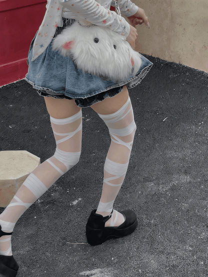 Black/White Semi-sheer Bandage Stockings