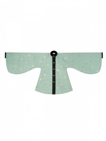 Green-Black Hanfu-Inspired Blouse with Floral Accents - San Sheng Du