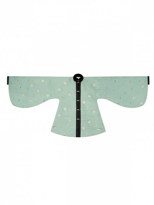 Green-Black Hanfu-Inspired Blouse with Floral Accents - San Sheng Du