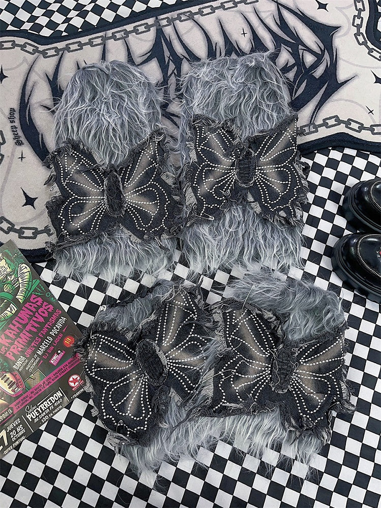 Y2K Butterfly Applique 25CM Shaggy Leg Warmers