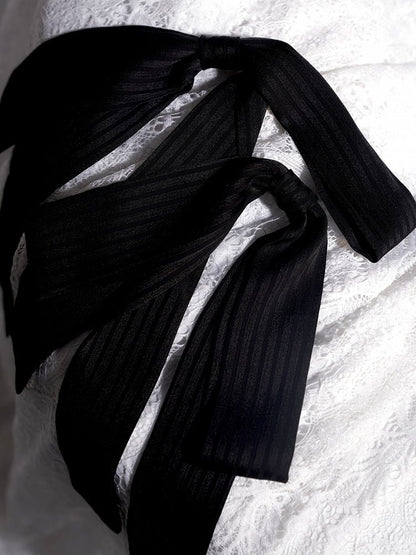 Lolita Gestreifte Schleifenbrosche Schwarz/Grau/Braun