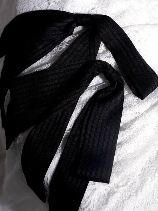 Lolita Gestreifte Schleifenbrosche Schwarz/Grau/Braun