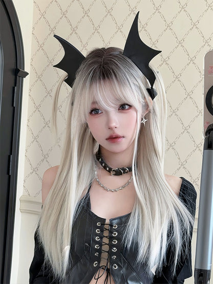 Milchweiße lange glatte Kunsthaarperücke mit Pony