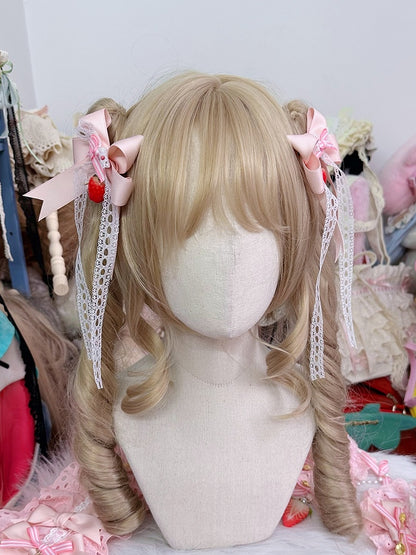 Striped Pink Lolita with Hairclip Strawberry Bow Sweet Charm