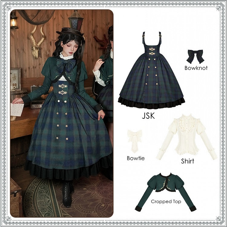 JSK Lolita Set + - Under Bust Preppy Version Style Long Green