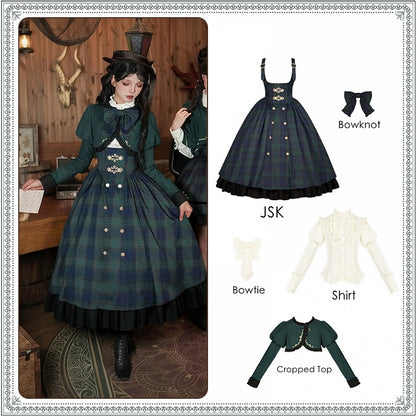 JSK Lolita Set + - Under Bust Preppy Version Style Long Green