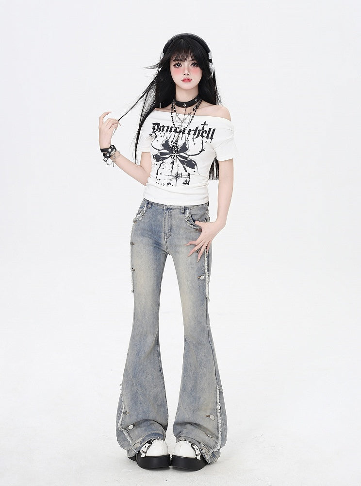 Vintage-Schlagjeans mit offenem Saum, Glamorous Blue