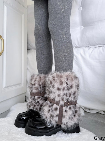 Leg Decoration Plush Warmers with Buckle Leather Colors Y2K 4