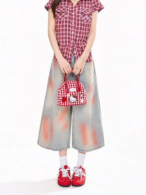 Kawaii Red Spray Print Cropped Jeans - Rayohopp