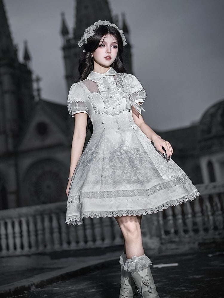 White Lily Embroidery Lace Gothic Lolita Dress - Unknown Star