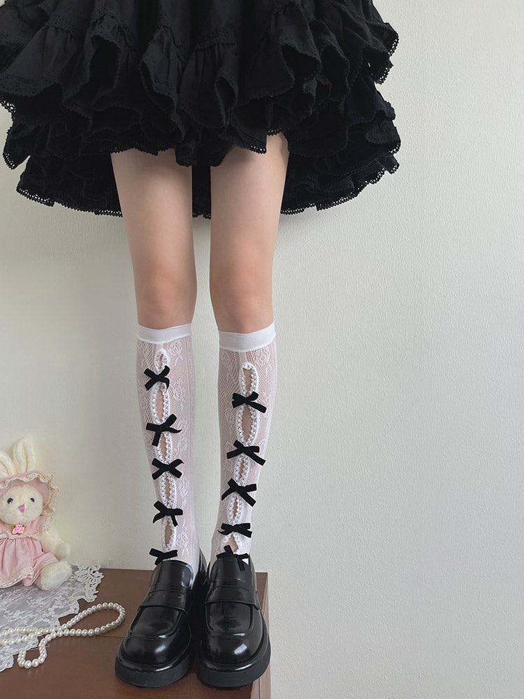 Floral Color Underknee with Options Design Bowknot Pattern 19 Cut-out Stockings