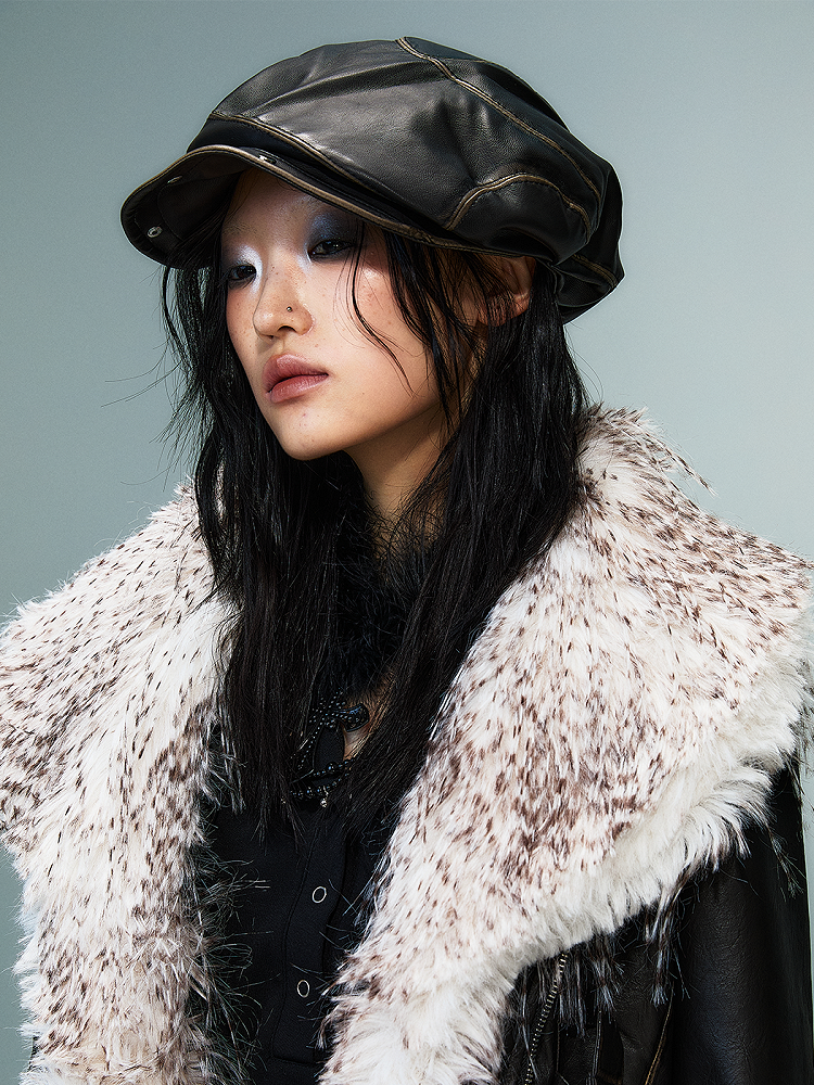 Punk Design Hat Distressed Studs Asymmetrical Black