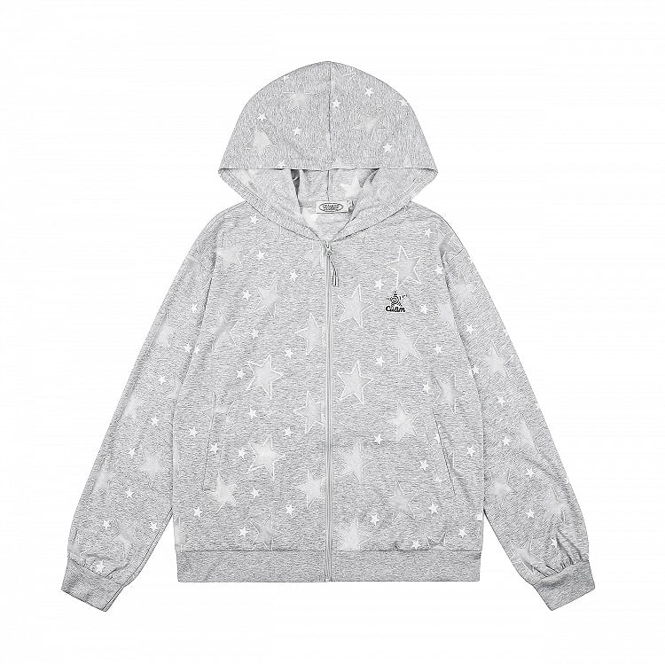 Gray Hooded Star Embroidery Summer Jacket - Languid Park