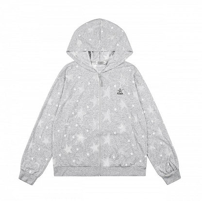Gray Hooded Star Embroidery Summer Jacket - Languid Park
